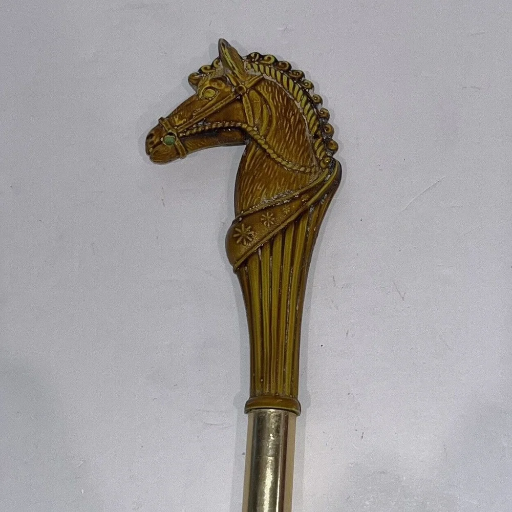 Vintage 1960s Horse‎ Head Shoe Brush Gold Art Deco Clean Polish Equestrian